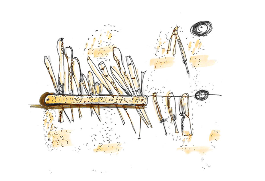 Abstract sketch of paintbrushes and craft tools