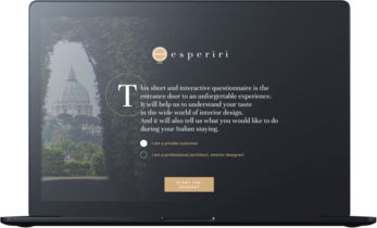 Laptop screen showing a style questionnaire with the Esperiri logo and welcome text