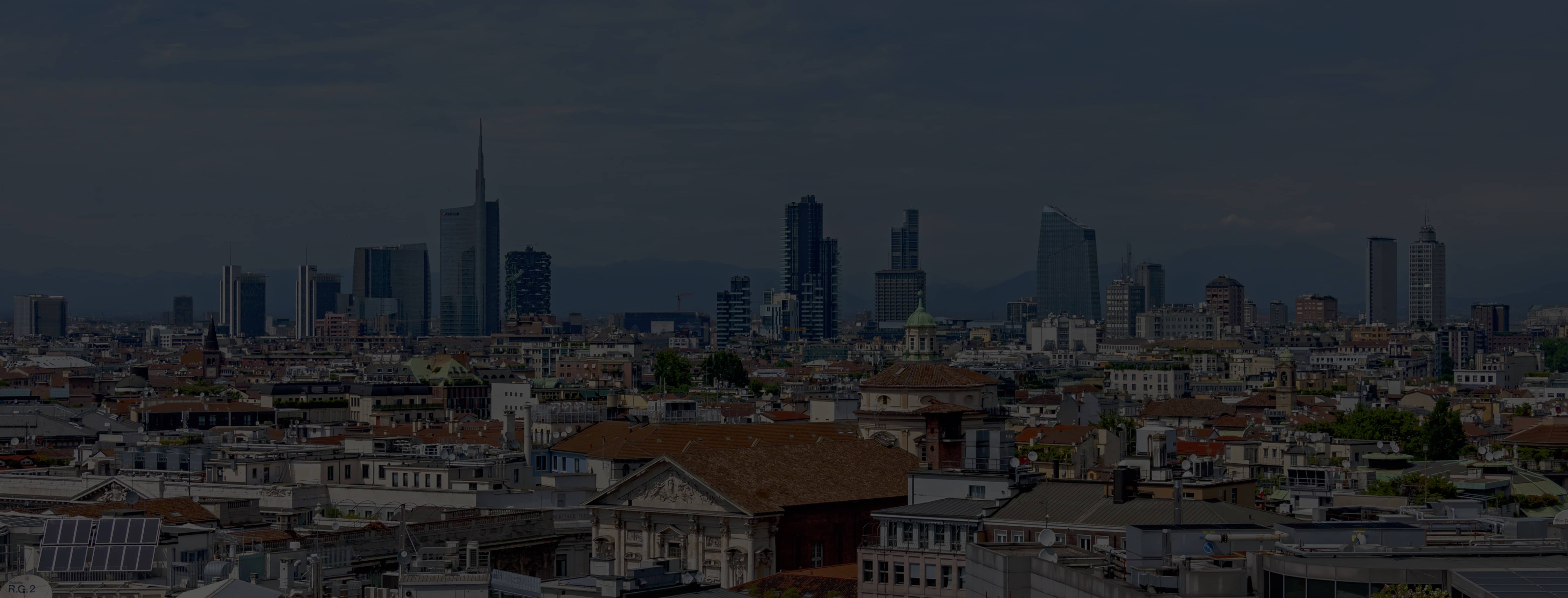 Dusk skyline of Milan with modern towers