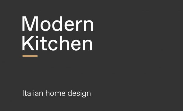 Text graphic reading Modern Kitchen, Italian home design