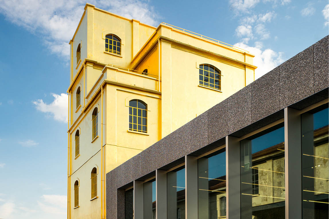 Gold-clad tower of Fondazione Prada in Milan