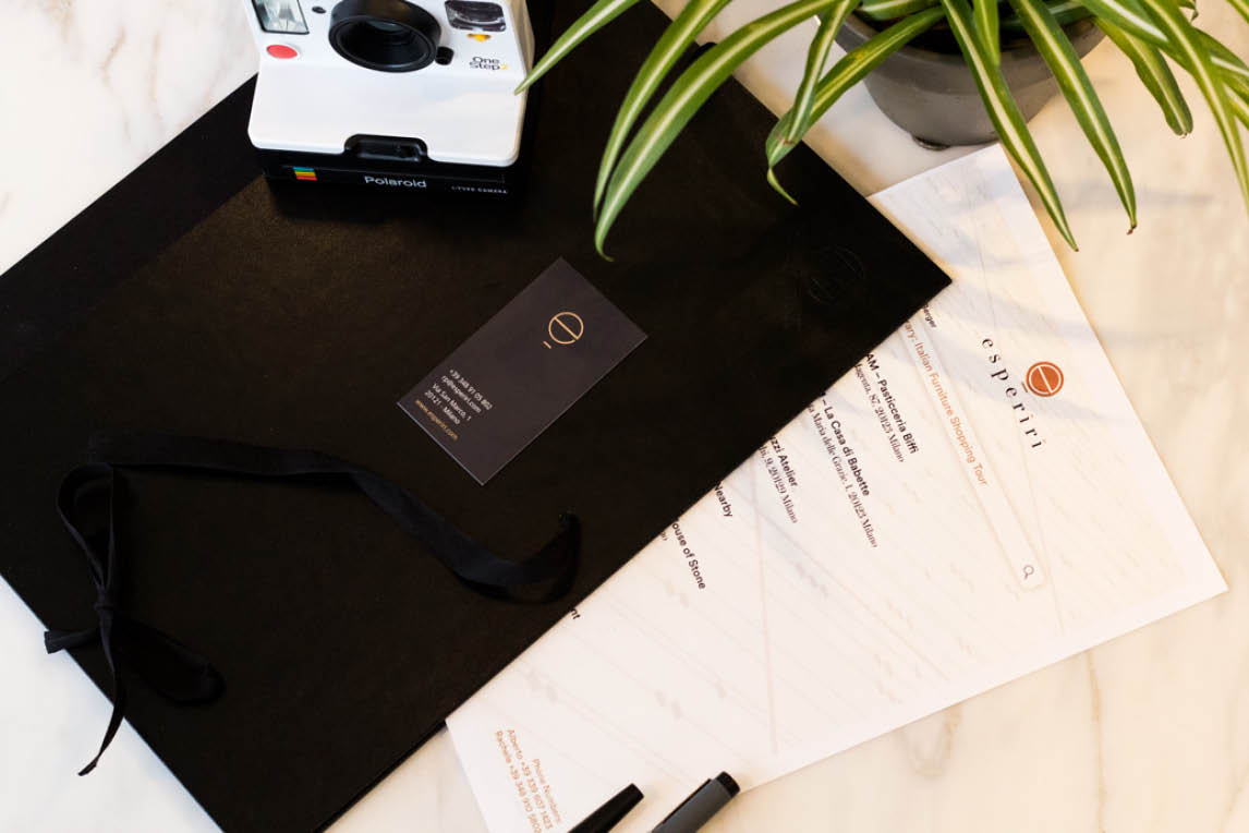 Esperiri folder, documents and an instant camera on a desk