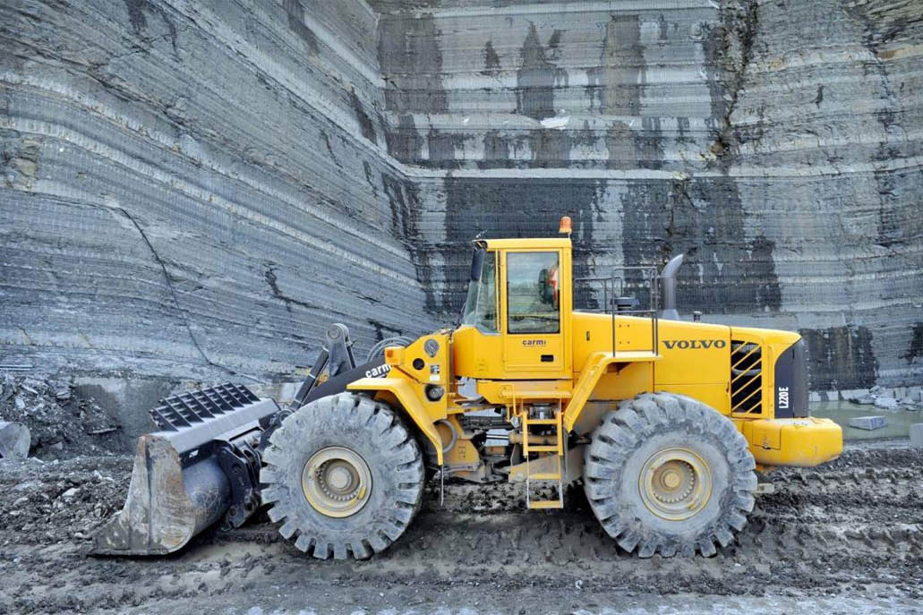 Wheel loader in a marble quarry