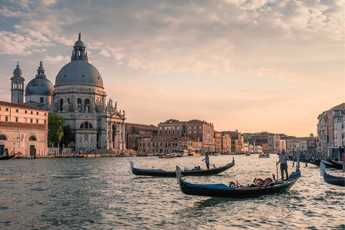 Gondolas on the Grand Canal in Venice