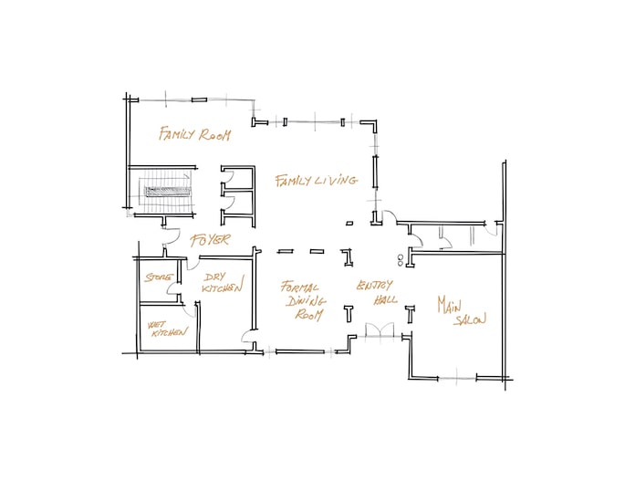 Floor plan sketch of a house with room labels