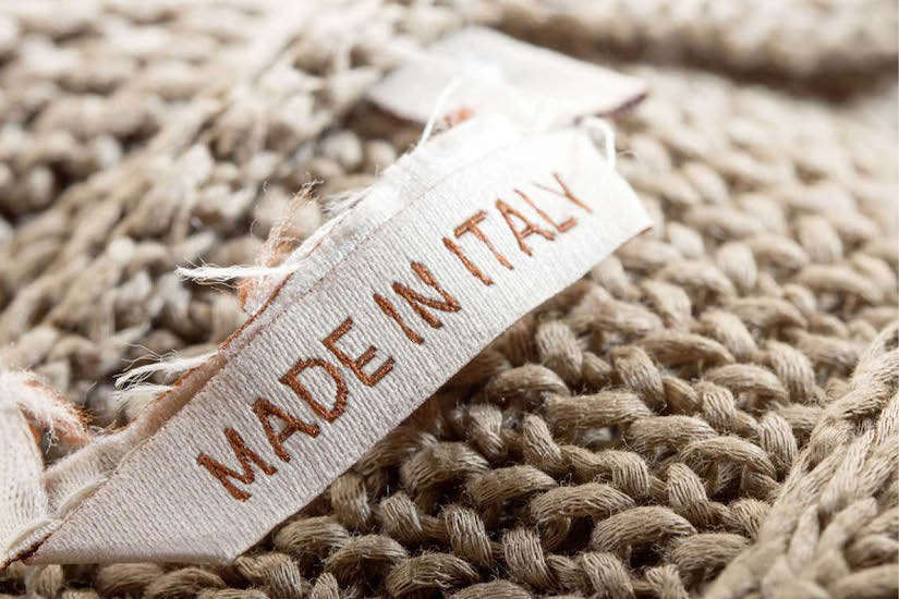 “Made in Italy” label on a chunky knit fabric