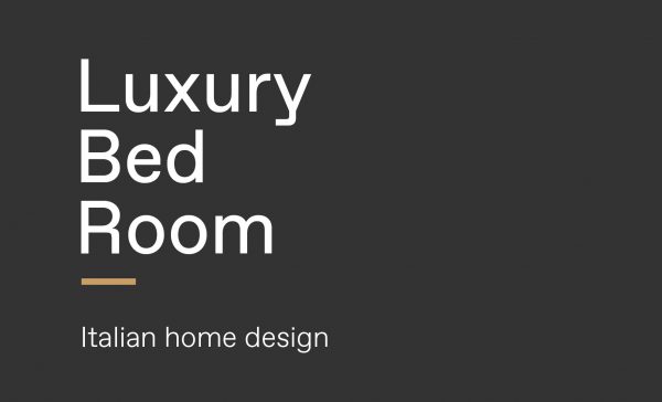 Luxury Bed Room, Italian home design title slide on a dark background